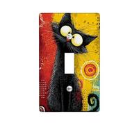 Fanciful Cat Light Switch Cover Plate/Outlet Covers, Fun Yellow and Red Design for Playful Home Decor, Thermoplastic Wall Plates, Standard Size Single Toggle