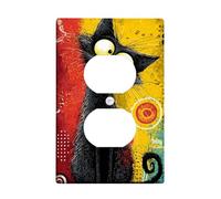 Fanciful Cat Light Switch Cover Plate/Outlet Covers, Fun Yellow and Red Design for Playful Home Decor, Thermoplastic Wall Plates, Standard Size Single Duplex Outlet