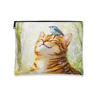 Fanciful Cat Makeup Bag, Artistic Feline Cosmetic Travel Pouch for Women, Portable Canvas Zipper Organizer, Spring Skincare Toiletry Bag 7x9 Inch