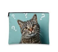 Fanciful Cat Makeup Bag, Cute Feline Design Cosmetic Travel Pouch for Women, Portable Small Canvas Zipper Organizer, Perfect Choice for Animal Lovers and Holidays, Blue, 7x9 Inch, Cat