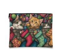 Fanciful Cats Makeup Bag, Festive Holiday Cosmetic Travel Pouch for Women, Portable Small Canvas Zipper Organizer, Multicolor, 7x9 Inch, Cats