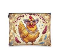 Fanciful Chicken Makeup Bag, Vintage Crazy Chicken Lady Cosmetic Travel Pouch for Women, Portable Canvas Zipper Organizer, Fun Gift for All Seasons, Yellow, 7x9 Inch, Chicken