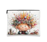 Fanciful Child Makeup Bag, Festive Holiday Cosmetic Pouch for Women, Portable Small Canvas Zipper Organizer, Multicolor, 7x9 Inch, Child