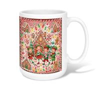 Fanciful Christmas Faerie Gingerbread House Elves Ceramic Coffee Mug 15oz | Gingerbread Houses, Coffee Cup, Peppermint Candies, Holiday String Lights, Joyful Characters, Fanciful Winter Scene