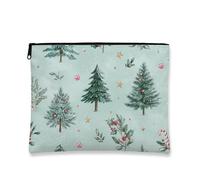 Fanciful Christmas Makeup Bag, Vintage Green Trees Cosmetic Travel Pouch for Women, Portable Canvas Zipper Organizer, Holiday Skincare Toiletry Bag, Green, 7x9 Inch, Christmas