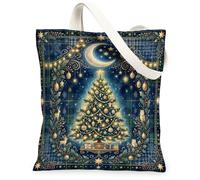 Fanciful Christmas Tree And Woodland Night Canvas Tote Bag 13x15 Inch
