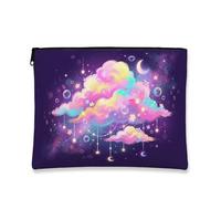 Fanciful Cloud Makeup Bag, Colorful Cosmic Cosmetic Pouch for Women, Portable Canvas Zipper Organizer, Perfect for Travel and Summer Adventures, Violet, 7x9 Inch, Clouds