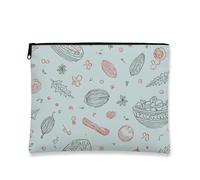 Fanciful Cosmetic Bag, Vintage Holiday Elements Makeup Pouch for Women, Portable Canvas Zipper Organizer, Festive Skincare Toiletry Bag, Light Blue, 7x9 Inch, Holiday Elements