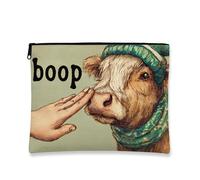 Fanciful Cow Makeup Bag, Vintage Animal Cosmetic Pouch for Women, Portable Canvas Zipper Organizer, Cute for All Seasons, green, 7x9 Inch, Cow