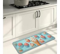 Fanciful Cupcake Kitchen Mats for Floor, Vintage Floral Soft Mats, Spring Cushioned Comfort Washable Decor Rugs for Kitchen Sinks Laundry Room Bathroom 16x47 Inch