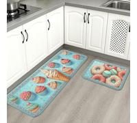 Fanciful Cupcake Kitchen Mats for Floor, Vintage Floral Soft Mats, Spring Cushioned Comfort Washable Decor Rugs for Kitchen Sinks Laundry Room Bathroom 2pcs