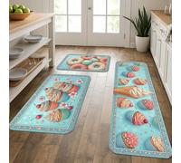 Fanciful Cupcake Kitchen Mats for Floor, Vintage Floral Soft Mats, Spring Cushioned Comfort Washable Decor Rugs for Kitchen Sinks Laundry Room Bathroom 3pcs