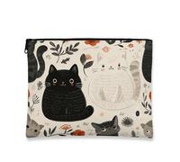Fanciful Cute Makeup Bag, Adorable Cats Floral Cosmetic Travel Pouch for Women, Portable Small Canvas Zipper Organizer, Everyday Skincare Toiletry Bag, Cream, 7x9 Inch, Cats