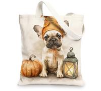 Fanciful Dog Canvas Tote Bags, Vintage Animal Illustration Reusable Shopping Bags, Lightweight Washable Canvas Bags for Travel, Beach, and Grocery 13x15 Inch