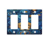 Fanciful Dog Light Switch Cover Plates/Outlet Covers, Blue Swirling Patterns for Home Decor, Thermoplastic Wall Plates, Standard Size 3 Gang Wall Plate