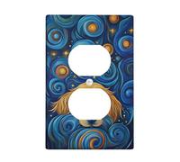 Fanciful Dog Light Switch Cover Plates/Outlet Covers, Blue Swirling Patterns for Home Decor, Thermoplastic Wall Plates, Standard Size Single Duplex Outlet