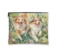 Fanciful Dog Makeup Bag, Vintage Floral Cosmetic Travel Pouch for Women, Portable Canvas Zipper Organizer, Spring Animal Lover Gift, Multicolor, 7x9 Inch, Dogs