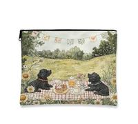 Fanciful Dogs Makeup Bag, Vintage Picnic Cosmetic Pouch for Women, Portable Canvas Zipper Organizer, Spring Outdoor Travel Toiletry Bag 7x9 Inch