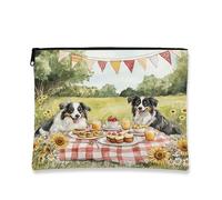 Fanciful Dogs Makeup Bag, Vintage Picnic Pouch for Women, Portable Canvas Zipper Organizer, Summer Travel Toiletry Bag 7x9 Inch