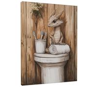 Fanciful Dragon Bathroom Wall Art, Beige Brown Fantasy Creature Canvas Print, Cute Decor for Living Room, Bedroom, Bathroom, Dorm, Fun Art 8x10 Inch