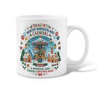 Fanciful Dragon Carousel Winter Scene Christmas Ceramic Coffee Mug 11oz | Fanciful Carousel Theme, Coffee Cup, Gingerbread House Accents, Fantasy Winter Scene, Cozy Beverage Companion
