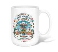 Fanciful Dragon Carousel Winter Scene Christmas Ceramic Coffee Mug 15oz | Fanciful Carousel Theme, Coffee Cup, Gingerbread House Accents, Fantasy Winter Scene, Cozy Beverage Companion
