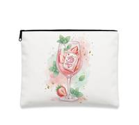 Fanciful Dragon Makeup Bag, Artistic Strawberry Cosmetic Travel Pouch for Women, Portable Canvas Zipper Organizer, Summer Skincare Toiletry Bag, White, 7x9 Inch, Dragon