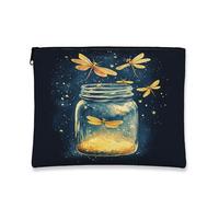 Fanciful Dragonfly Makeup Bag, Artistic Night Sky Cosmetic Travel Pouch for Women, Portable Canvas Zipper Organizer, Summer Skincare Toiletry Bag 7x9 Inch