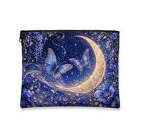 Fanciful Elegant Makeup Bag, Blue Butterfly Floral Cosmetic Travel Pouch for Women, Portable Canvas Zipper Case, Nighttime Skincare Toiletry Organizer, Blue, 7x9 Inch, Butterfly