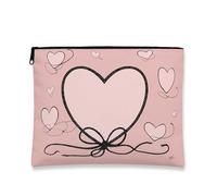 Fanciful Elegant Makeup Bag, Heart Pattern Cosmetic Pouch for Women, Portable Canvas Zipper Organizer, Valentine'S Day Gift, Peach, 7x9 Inch, Heart