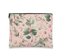 Fanciful Eucalyptus Makeup Bag, Festive Holiday Cosmetic Travel Pouch for Women, Portable Small Canvas Zipper Organizer, Christmas Skincare Toiletry Bag, Peach, 7x9 Inch, Eucalyptus