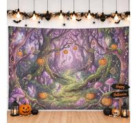 Fanciful Fairy Forest Halloween Theme Fairies Backdrop Banner 83x59 Inch | Fanciful Forest Illustration, Photo Backdrop, Jack-o-lantern Accents, Mushroom Forest Floor, Enchanting Fairy Theme