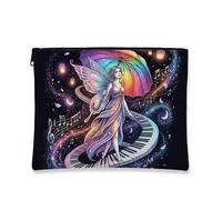 Fanciful Fairy Makeup Bag, Colorful Musical Cosmetic Travel Pouch for Women, Portable Canvas Zipper Organizer, Ideal for Winter Gifts, Black, 7x9 Inch, Fairy