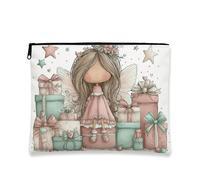 Fanciful Fairy Makeup Bag, Cute Boxes Cosmetic Travel Pouch for Women, Portable Canvas Zipper Organizer, Holiday Skincare Toiletry Bag, Peach, 7x9 Inch, Fairy