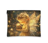 Fanciful Fairy Makeup Bag, Enchanted Pinecones Cosmetic Travel Pouch for Women, Portable Canvas Zipper Organizer, Holiday Skincare Toiletry Bag 7x9 Inch