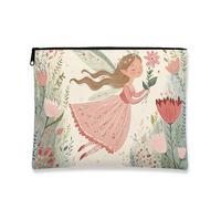 Fanciful Fairy Makeup Bag, Pastel Floral Enchantment Cosmetic Travel Pouch for Women, Portable Small Canvas Zipper Organizer, Spring Gift Skincare Toiletry Bag, Peach, 7x9 Inch