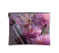 Fanciful Fairy Makeup Bag, Peach Floral Fantasy Cosmetic Travel Pouch for Women, Portable Zipper Cosmetic Organizer, Gift Skincare Bag for Spring Festivals, Peach, 7x9 Inch, Fairy