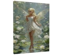 Fanciful Fairy Wall Art, Soft Yellow and Green Floral Fairy Poster Prints, Enchanting Canvas Home Decor For Living Room, Bedroom, Nature-Inspired, Art for All Occasions 12x16 Inch