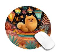 Fanciful Festive Pomeranian Mouse Pad, Vibrant Colorful Animal Design, Ideal for Autumn and Holiday Cheer, Decorative Non-Slip Gaming Mousepad for Home and Office Round 8x8 Inch