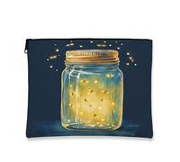 Fanciful Firefly Makeup Bag, Vintage Jar Design Cosmetic Pouch for Women, Portable Small Zipper Organizer, Summer Travel Toiletry Bag 7x9 Inch