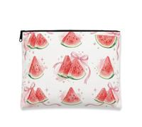 Fanciful Floral Makeup Bag, Watermelon Pattern Cosmetic Travel Pouch for Women, Cute Portable Canvas Zipper Organizer, Summer Skincare Toiletry Bag, Peach, 7x9 Inch, Watermelon