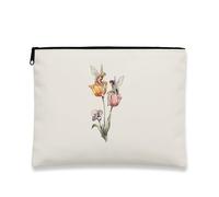 Fanciful Floral Makeup Pouch, Fairy and Flower Design Portable Cosmetic Travel Bag for Women, Cute Canvas Zipper Organizer, Perfect Spring Gift for Festivals, cream, 7x9 Inch, Flowers