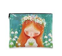 Fanciful Flower Makeup Bag, Cute Girl Floral Cosmetic Travel Pouch for Women, Portable Small Canvas Zipper Organizer, Spring Gift Skincare Toiletry Bag, Green, 7x9 Inch, Flower