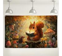 Fanciful Forest Animal Backdrop, Cute Squirrel Hedgehog Artwork, Cozy Party Decorations Backgrounds, Autumn Indoor/Outdoor Photo Booth Supplies 71x43 Inch