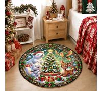 Fanciful Forest Animal Christmas Scene Polar Bear Round Area Rug 4ft | Forest Animals, Circle Rug, Christmas Tree, Fanciful, Nature Lovers, Living Room, Holiday Magic