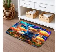 Fanciful Fox Forest Quick Dry Bath Mat, Colorful Mushroom Fantasy Absorbent Non Slip Shower Mat, Enchanted Flannel Washable Bath Rugs for Bathroom Toilet Restroom Decorative 16x24 Inch