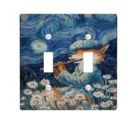Fanciful Fox Light Switch Cover Plate/Outlet Covers, Blue Night Sky with Flowers, Thermoplastic Wall Plates, Standard Size Double Toggle