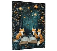 Fanciful Foxes Canvas Wall Art, Teal and Gold Forest Animals Print, Nature Inspired Home Decor for Living Room, Bedroom, Kids' Room, Storytime Theme 16x20 Inch
