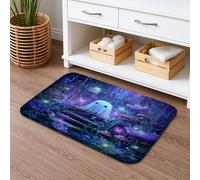 Fanciful Ghost and Flower Quick Dry Bath Mat, Enchanted Forest Fantasy Non Slip Shower Mat, Cozy Flannel Washable Bath Rugs for Bathroom Toilet Restroom Decorative 20x32 Inch
