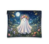 Fanciful Ghost Floral Royal Halloween Makeup Bag 7x9 Inch